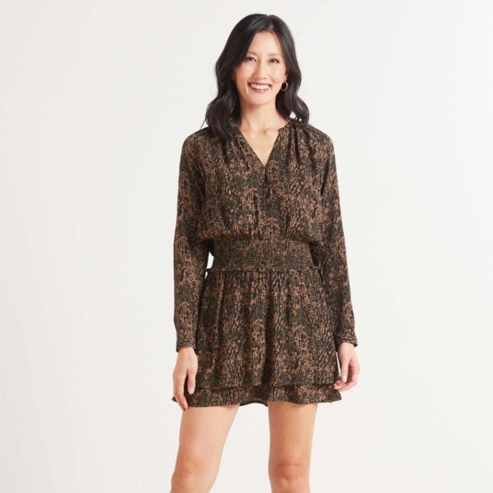 Rails Jasmine Smocked Waist Long Sleeve Mini Fall dress Size Large
